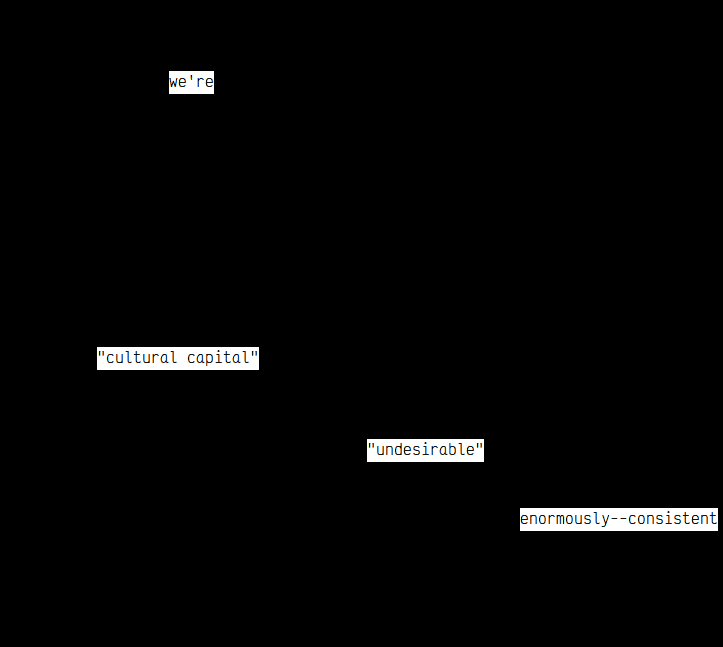 Diff poem from Why Riot?: we're / "cultural capital" / "undesirable" / "enormously--consistent" 