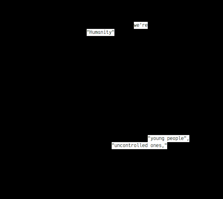 Diff poem from Now: "Humanity" we're / "young people", "uncontrolled ones,"